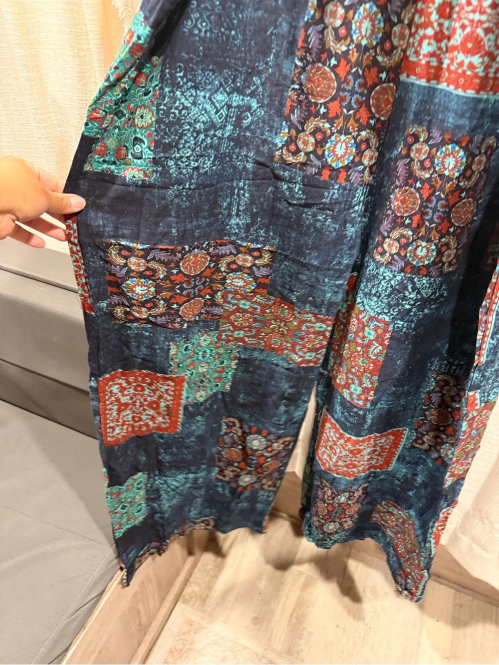 Boho Patchwork Maxi Sundress in Navy, Teal & Rust - Picture 4 of 9